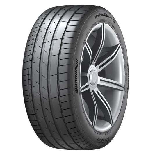Hankook tire with a silver alloy wheel on a white background
