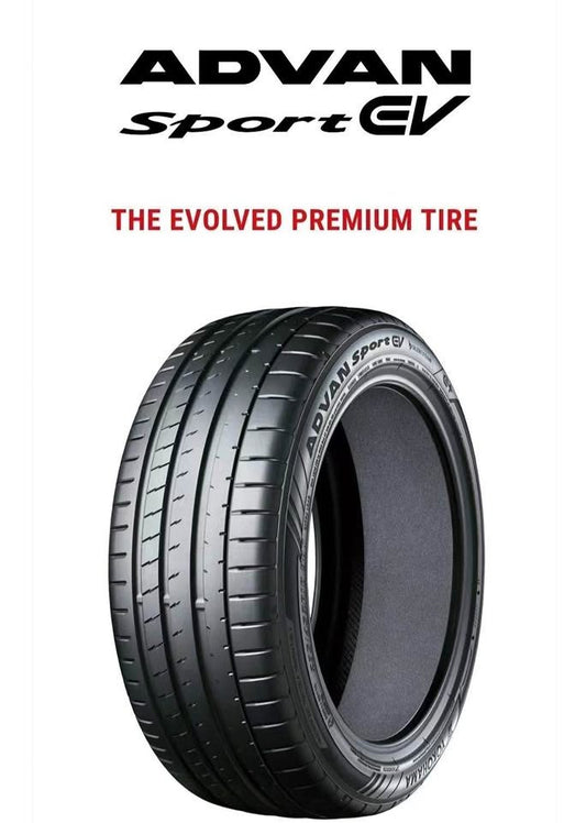 Advan Sport EV tire on a white background with brand name and description.