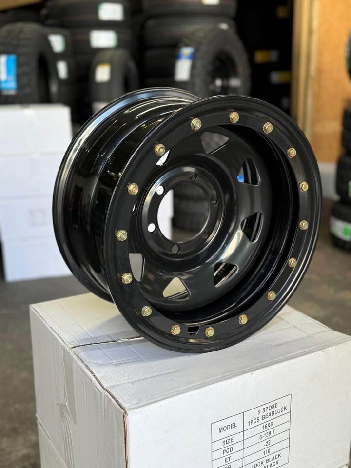 16x8 Imitation Beadlock Steel Rim 6x139.7 Gloss Black ET -22