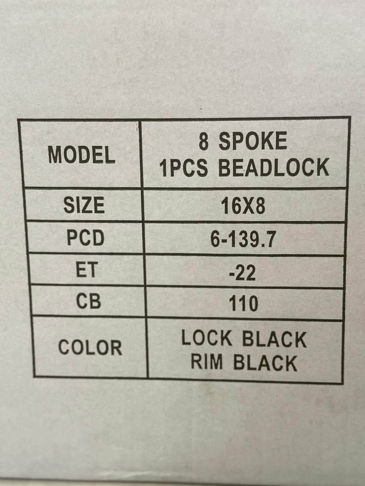 16x8 Imitation Beadlock Steel Rim 6x139.7 Gloss Black ET -22