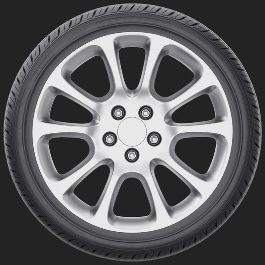 Car wheel with alloy rim on a black background