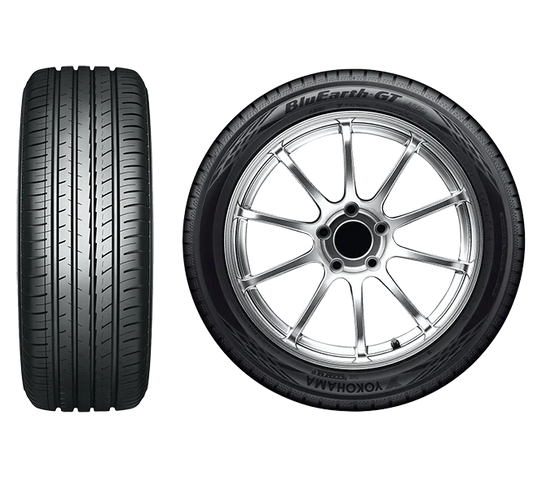 Tire and rim set with Yokohama branding on a white background
