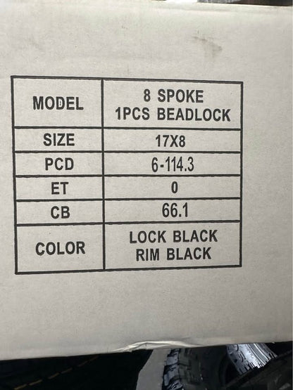 17x8 Imitation Bead lock Steel Rim 6x114.3 Gloss Black ET 0