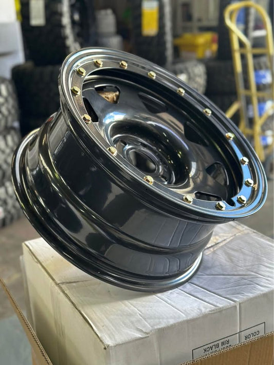 17x8 Imitation Bead lock Steel Rim 6x114.3 Gloss Black ET 0