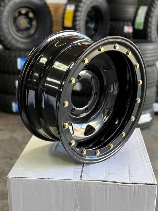 16x8 Imitation Beadlock Steel Rim 6x139.7 Gloss Black ET -22