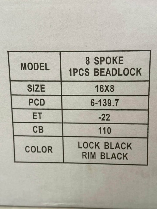 16x8 Imitation Beadlock Steel Rim 6x139.7 Gloss Black ET -22