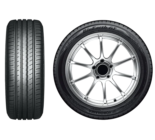 Tire and rim set with Yokohama branding on a white background
