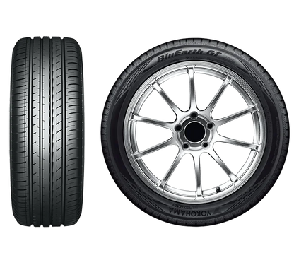 Tire and rim set with Yokohama branding on a white background