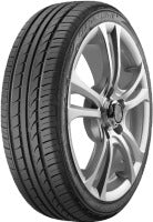 Car tire with alloy wheel on a white background