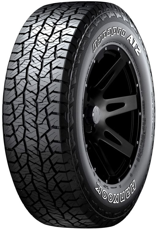 Hankook tire with tread pattern and rim on a white background