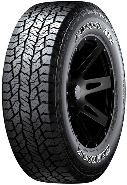 Hankook tire with tread pattern and rim on a white background