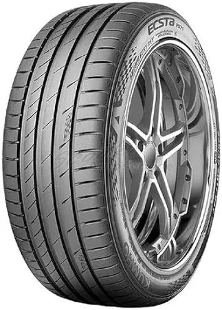 Car tire with 'Ecsta' branding on a white background