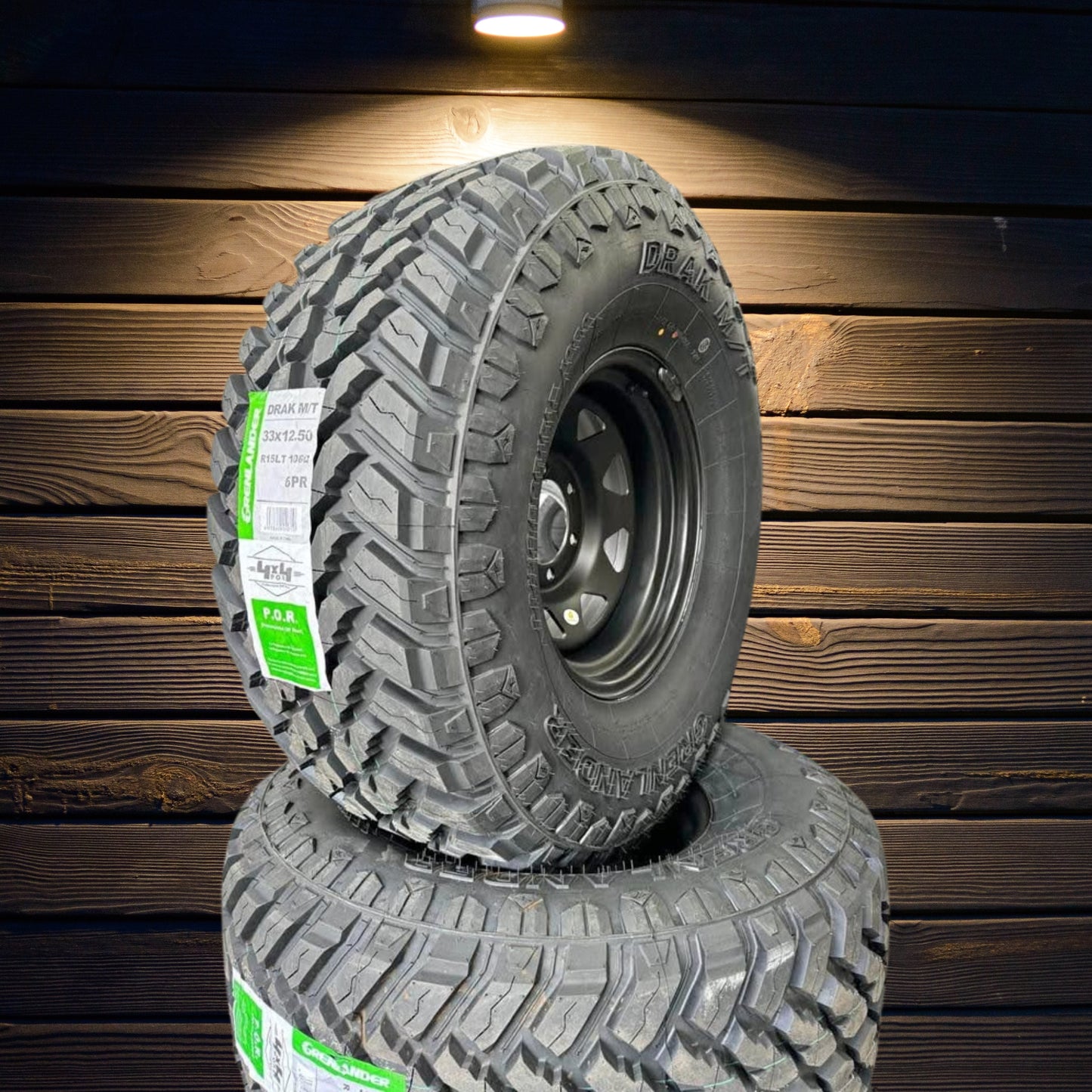 33x12.5R15 Greenlander Mud Tyres 4 New Tyres & 15x8 Steel Wheels 6x139.7 Et -20 or 0 Matte Black- 4 New Steel Wheels