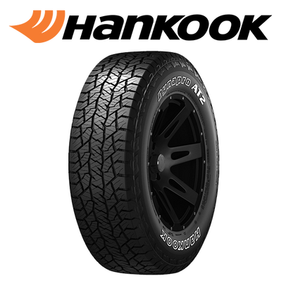 Hankook tire with tread pattern and rim on a white background